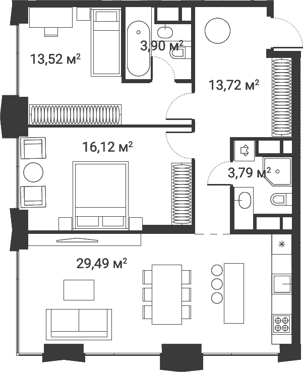 Планировка — Первый Нагатинский, 3-комн., 81 м²