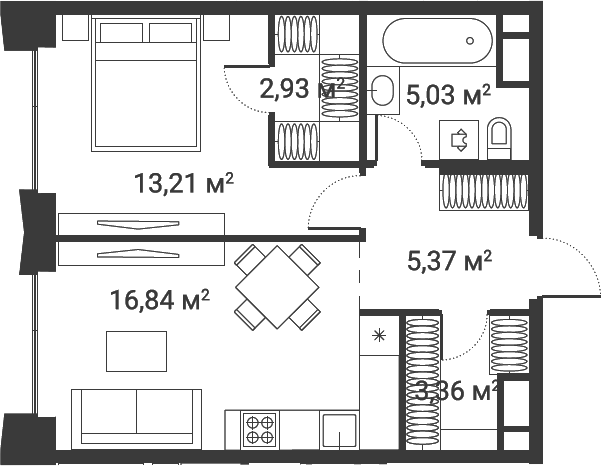 Планировка — Первый Нагатинский, 1-комн., 47 м²