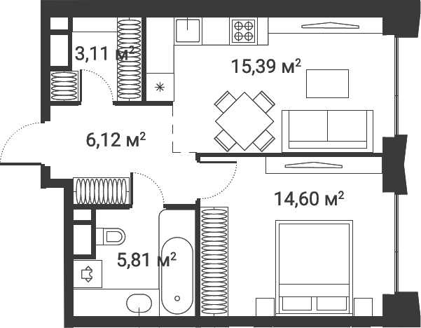 Планировка — Первый Нагатинский, 1-комн., 45 м²