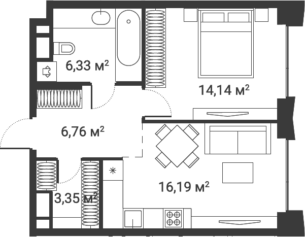 Планировка — Первый Нагатинский, 1-комн., 48 м²