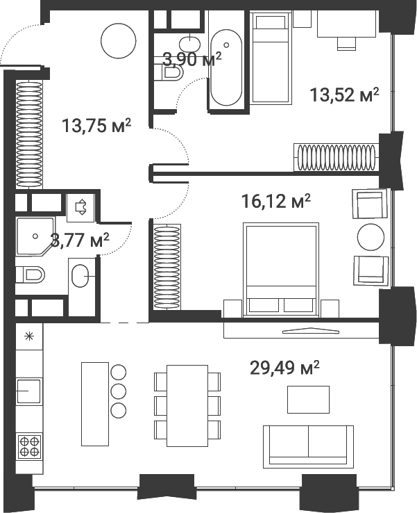 Планировка — Первый Нагатинский, 3-комн., 81 м²