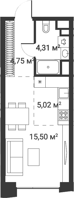Планировка — Первый Нагатинский, Студия, 30 м²