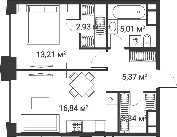 Планировка — Первый Нагатинский, 1-комн., 47 м²