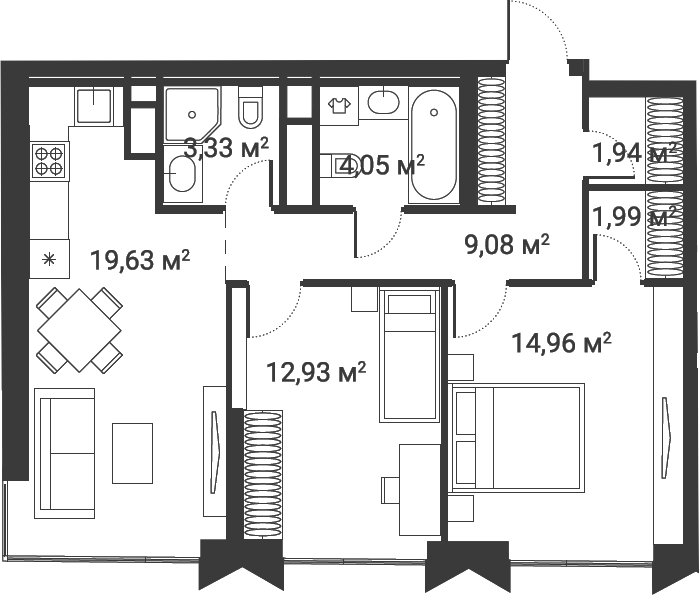 Планировка — Первый Нагатинский, 3-комн., 70 м²