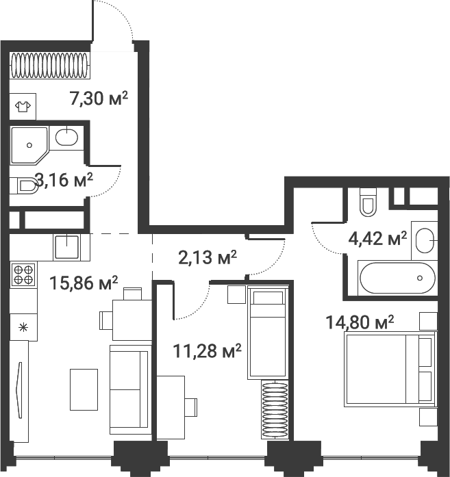 Планировка — Первый Нагатинский, 3-комн., 59 м²