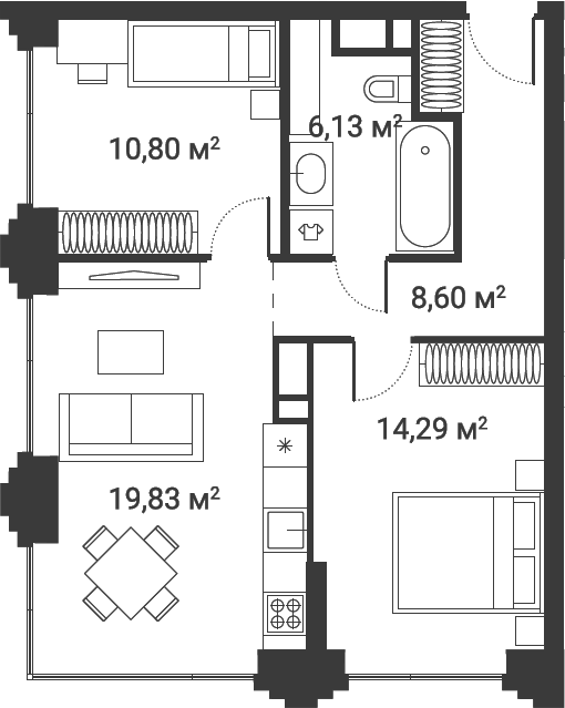 Планировка — Первый Нагатинский, 3-комн., 60 м²