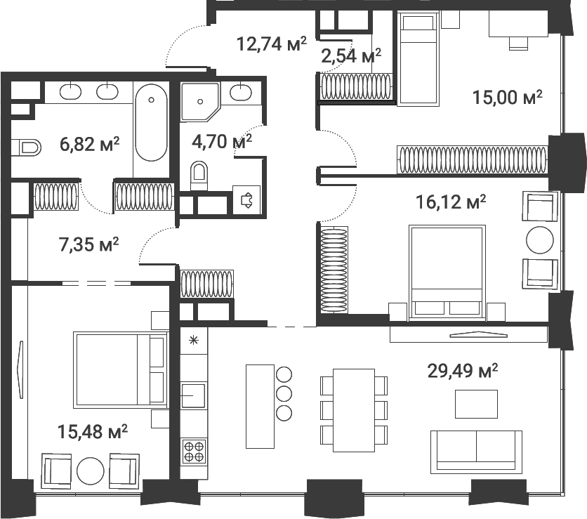Планировка — Первый Нагатинский, 4-комн., 111 м²