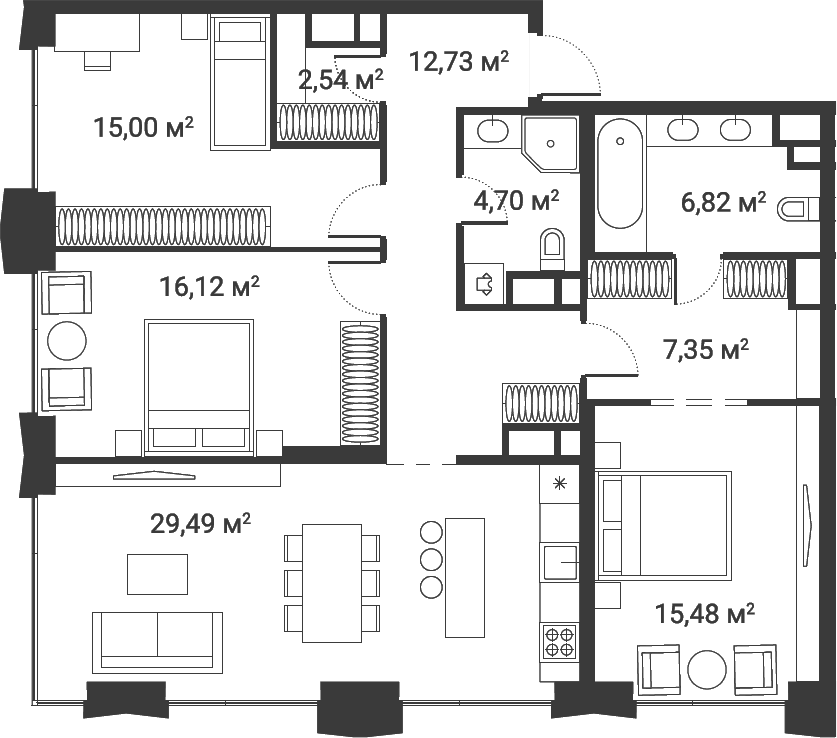 Планировка — Первый Нагатинский, 4-комн., 111 м²
