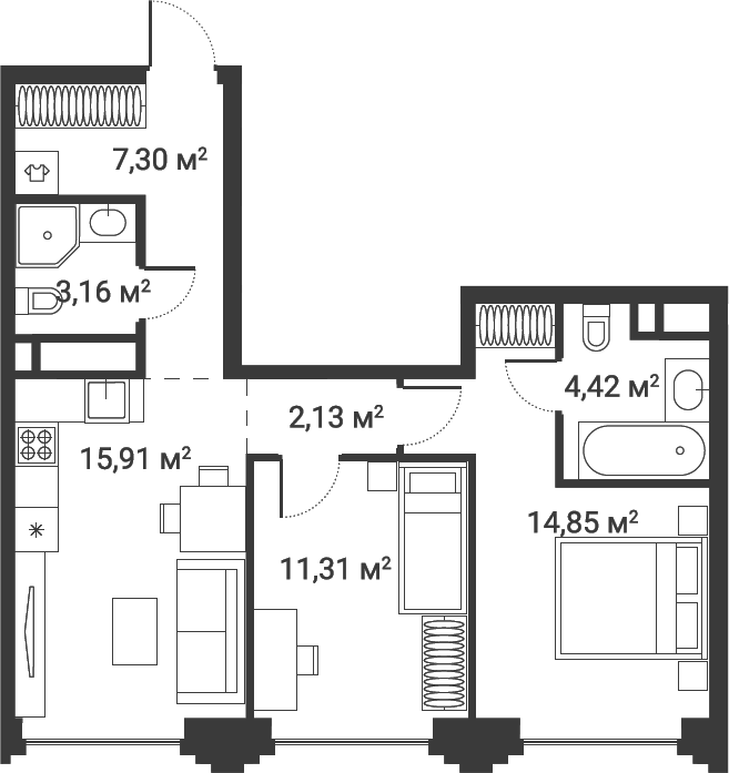 Планировка — Первый Нагатинский, 3-комн., 59 м²