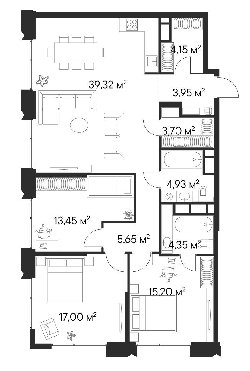 Планировка — Первый Нагатинский, 4-комн., 112 м²