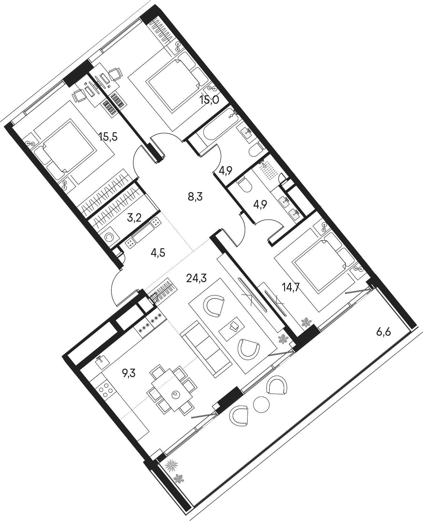 Планировка — Клубный город на реке Primavera, 4-комн., 105 м²