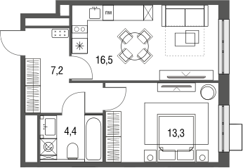 Планировка — Сиреневый парк, 2-комн., 41 м²