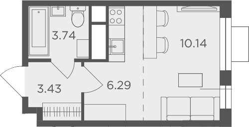 Планировка — Одинград, квартал Семейный, Студия, 24 м²