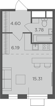 Планировка — Одинград, квартал Семейный, Студия, 30 м²
