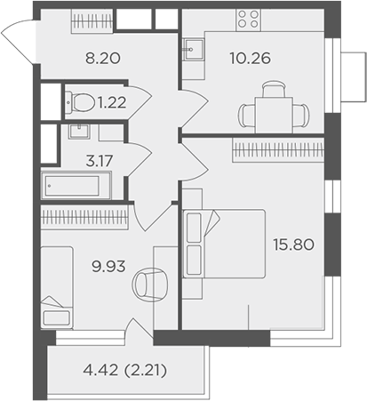 Планировка — Одинград, квартал Семейный, 2-комн., 49 м²