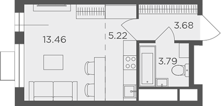 Планировка — Одинград, квартал Семейный, Студия, 26 м²