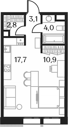 Планировка — Союз, Студия, 39 м²