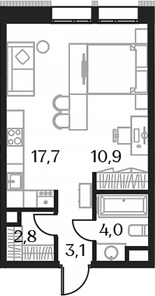 Планировка — Союз, Студия, 39 м²