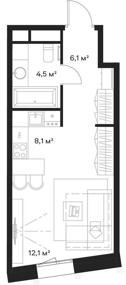 Планировка — Союз, Студия, 31 м²