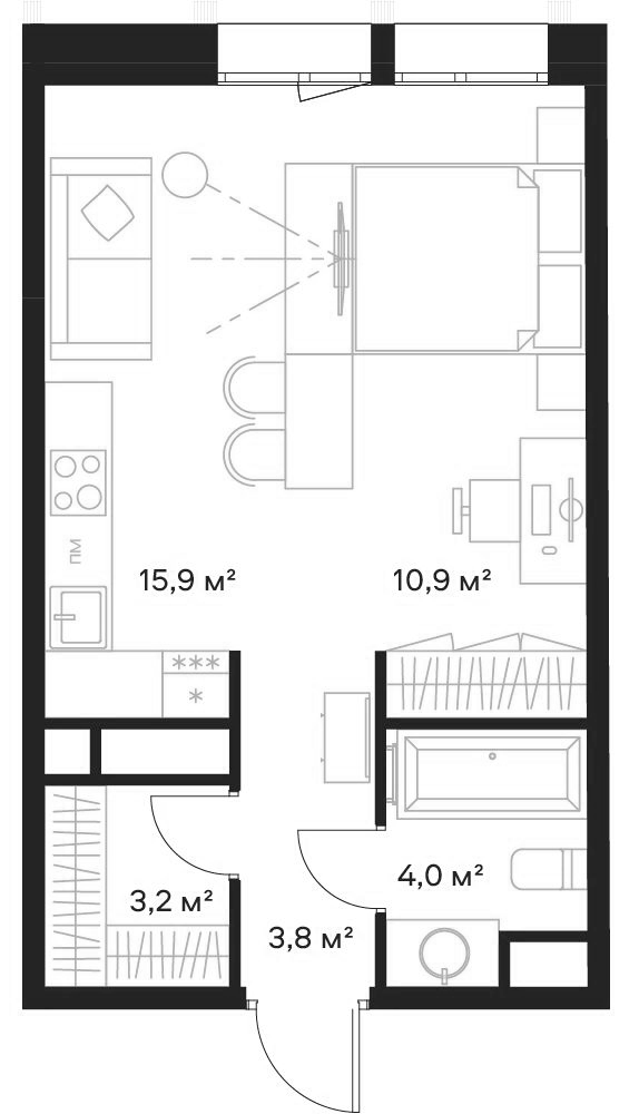 Планировка — Союз, Студия, 38 м²