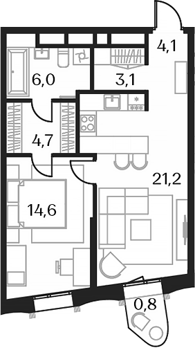Планировка — Союз, 2-комн., 54 м²