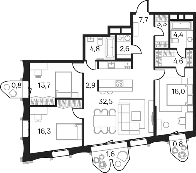 Планировка — Союз, 4-комн., 109 м²