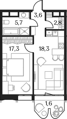 Планировка — Союз, 2-комн., 48 м²
