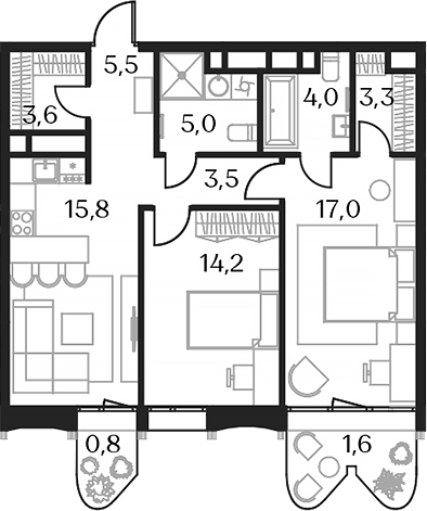 Планировка — Союз, 3-комн., 72 м²