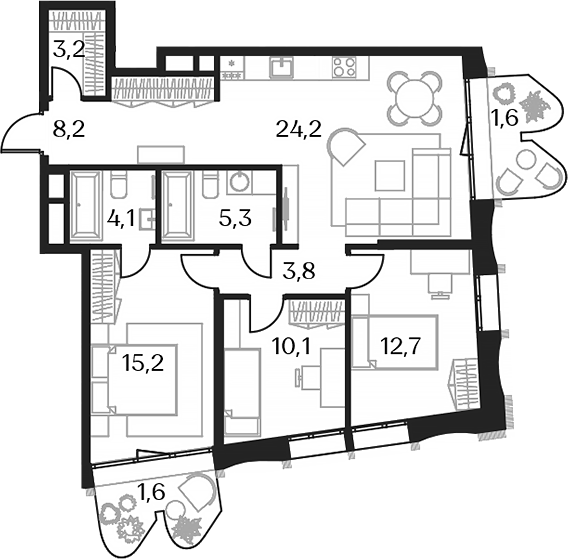 Планировка — Союз, 4-комн., 87 м²