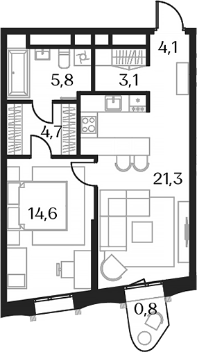 Планировка — Союз, 2-комн., 54 м²