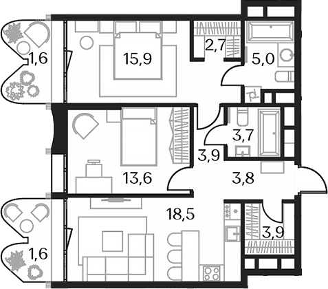 Планировка — Союз, 3-комн., 71 м²