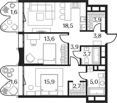 Планировка — Союз, 3-комн., 71 м²