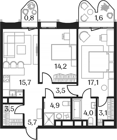 Планировка — Союз, 3-комн., 72 м²