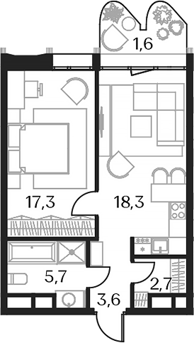 Планировка — Союз, 2-комн., 48 м²