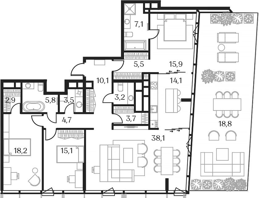 Планировка — Союз, 4-комн., 140 м²