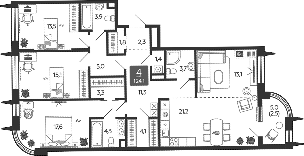 Планировка — Shagal, 4-комн., 122 м²