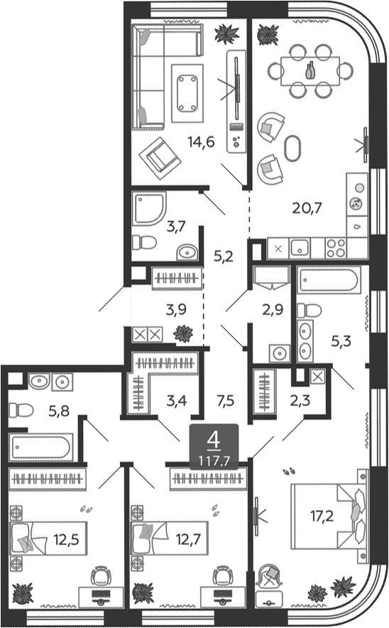 Планировка — Shagal, 5-комн., 118 м²
