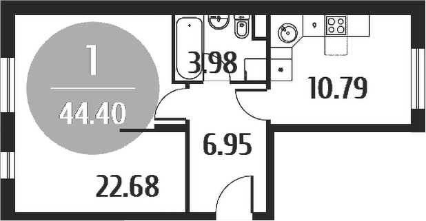 Планировка — Равновесие, 1-комн., 45 м²