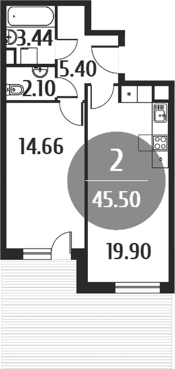 Планировка — Равновесие, 2-комн., 46 м²