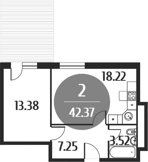 Планировка — Равновесие, 2-комн., 42 м²