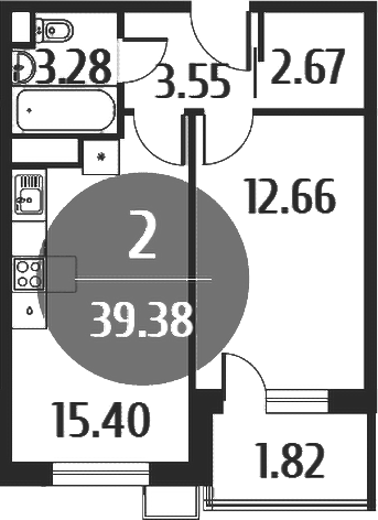 Планировка — Равновесие, 2-комн., 39 м²