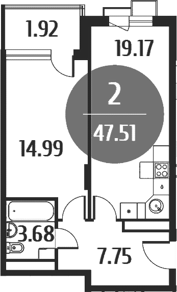Планировка — Равновесие, 2-комн., 48 м²