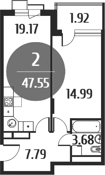 Планировка — Равновесие, 2-комн., 48 м²