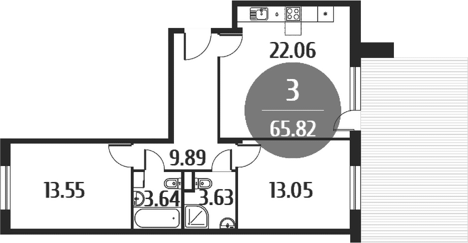Планировка — Равновесие, 3-комн., 66 м²