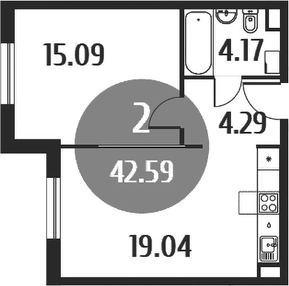 Планировка — Равновесие, 2-комн., 43 м²