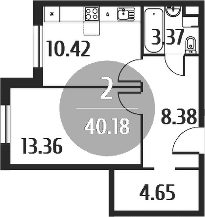 Планировка — Равновесие, 1-комн., 40 м²