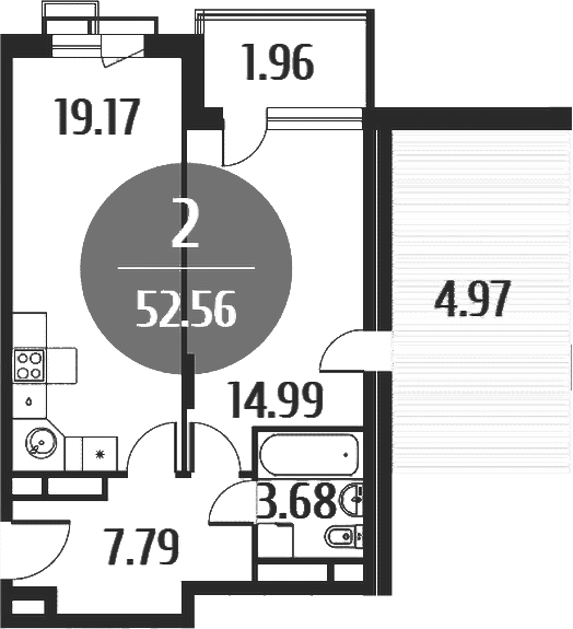 Планировка — Равновесие, 2-комн., 53 м²