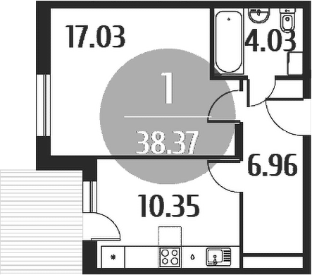 Планировка — Равновесие, 1-комн., 38 м²