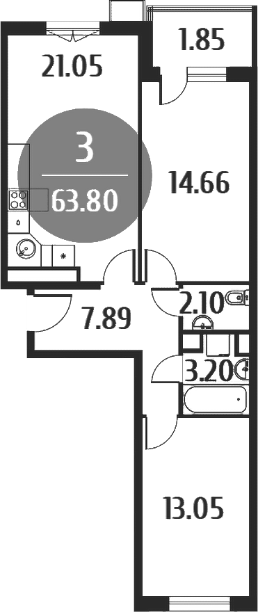 Планировка — Равновесие, 3-комн., 64 м²