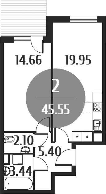 Планировка — Равновесие, 2-комн., 46 м²